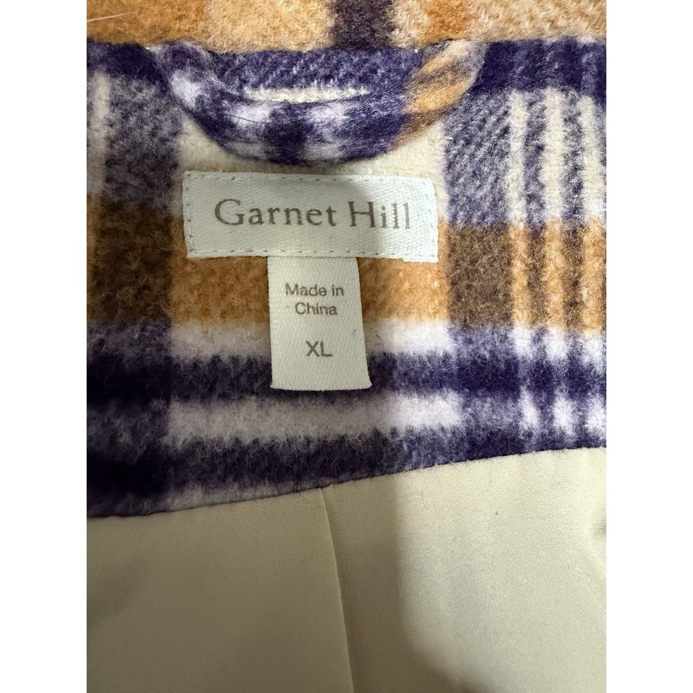 Garnet Hill Plaid Wool Coat‎ Purple/Tan Women's Size XL - Picture 10 of 12